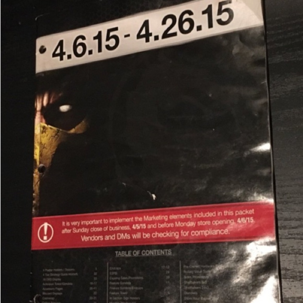 Mortal Kombat Game store Marketing Materials Compliance Packet for game store
